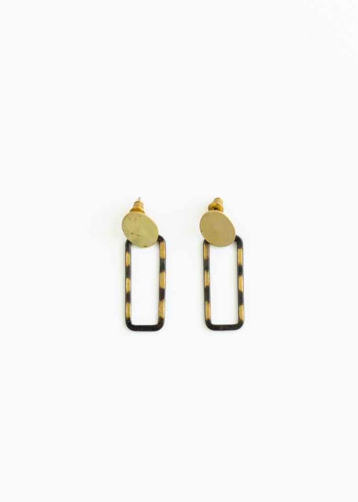 Hammered Oval Stud + Grey Tortoise Earrings