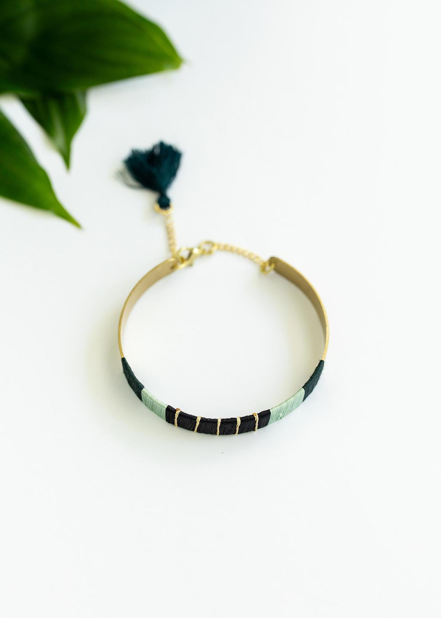 Blue Threaded Brass Cuff