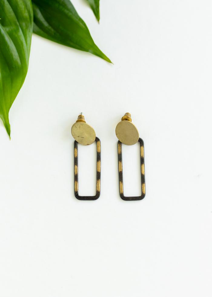 Hammered Oval Stud + Grey Tortoise Earrings - Mercy House Global