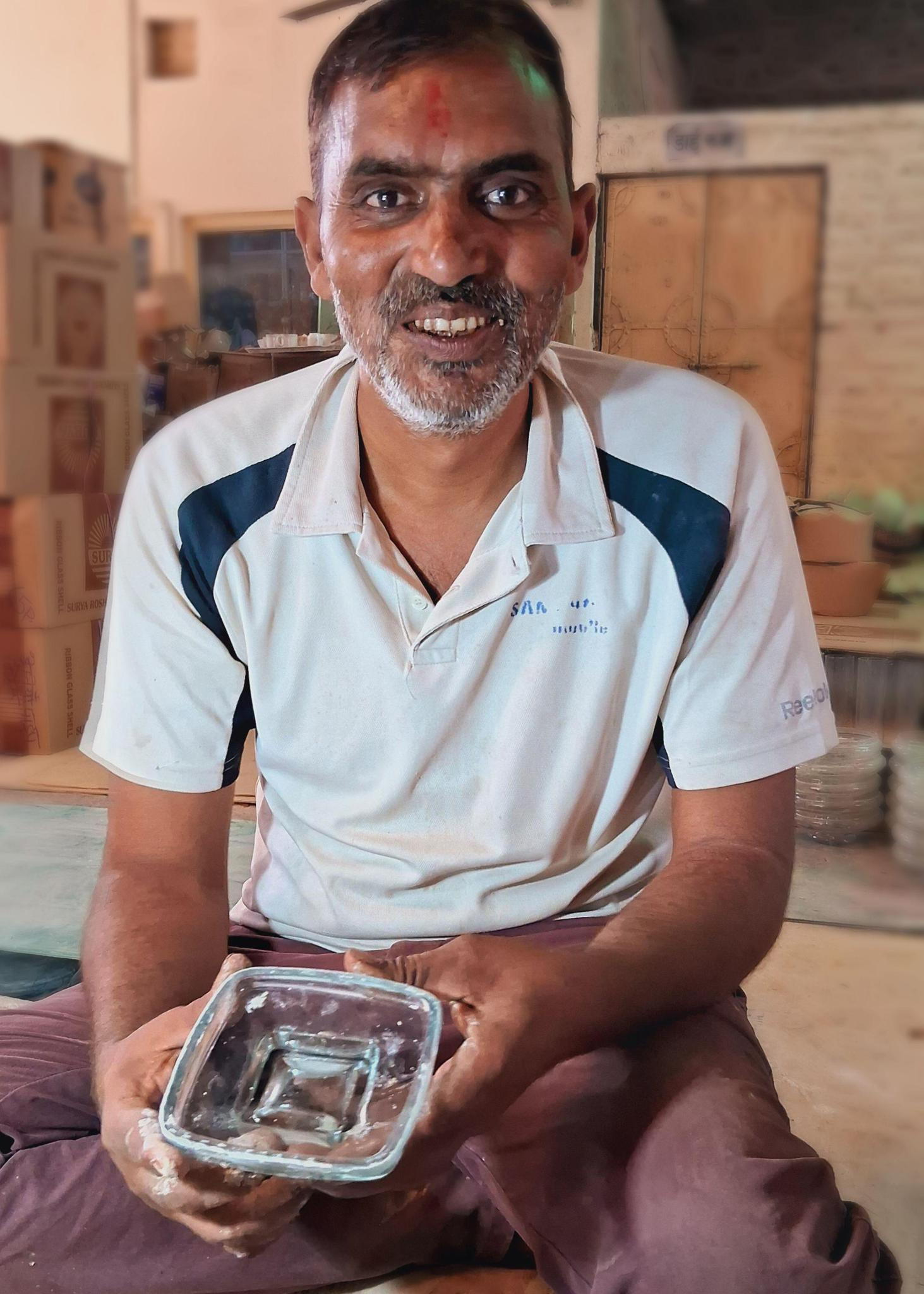Teal Glass Bathroom Tray and Cup + Wooden Soap Saver - Mercy House Global