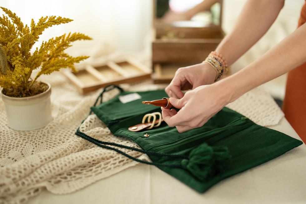 Emerald Velvet Jewelry Roll