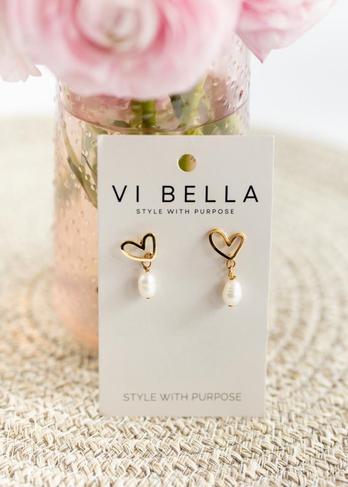 Gold Heart Pearl Drop Earrings - Mercy House Global