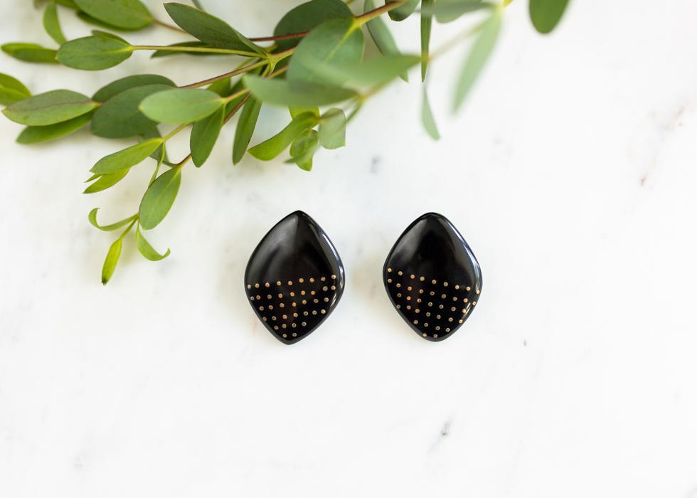 Brass Inlaid Horn Earrings