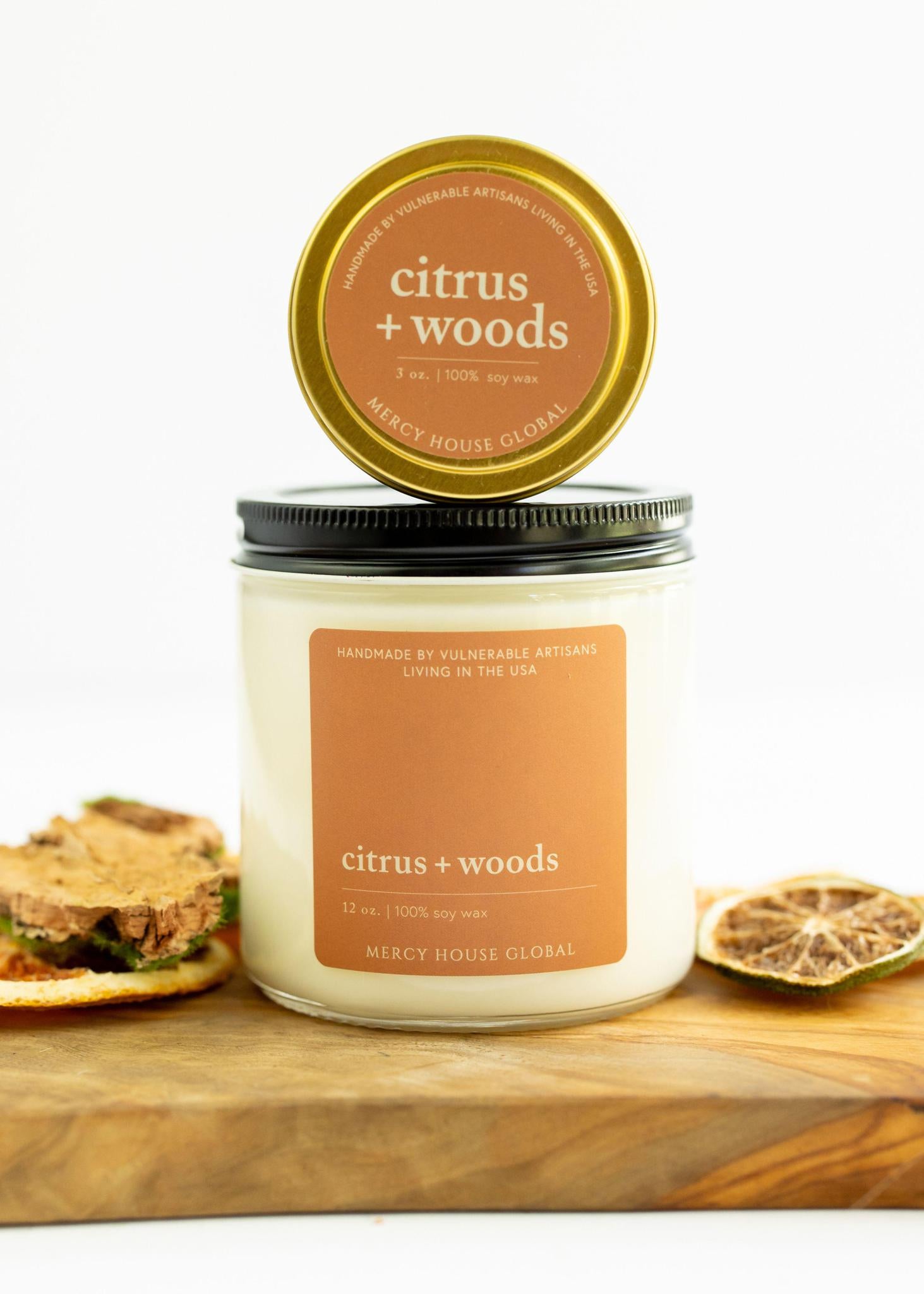 Citrus + Woods Candle | 3 oz. Tin - Mercy House Global