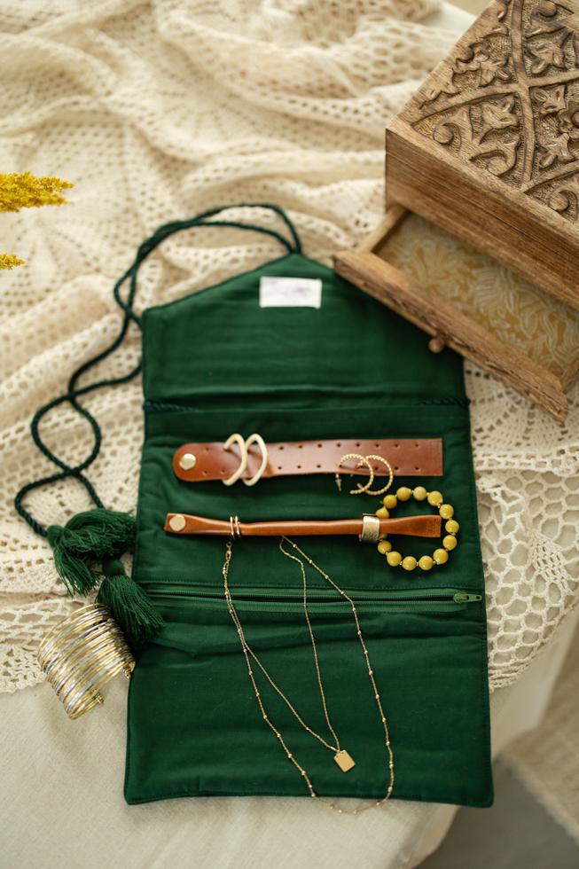 Emerald Velvet Jewelry Roll