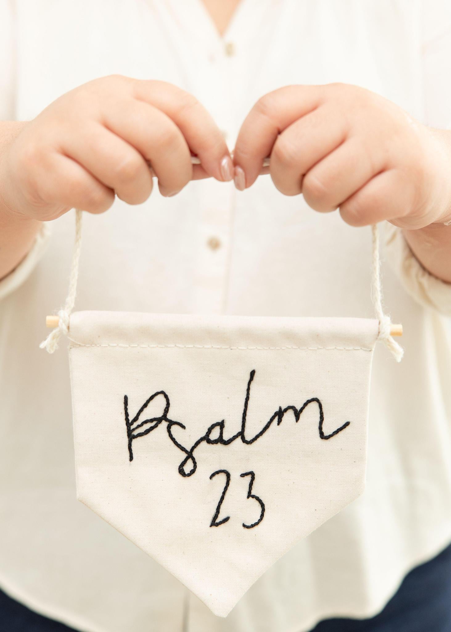 Hand-embroidered Psalm 23 Pennant