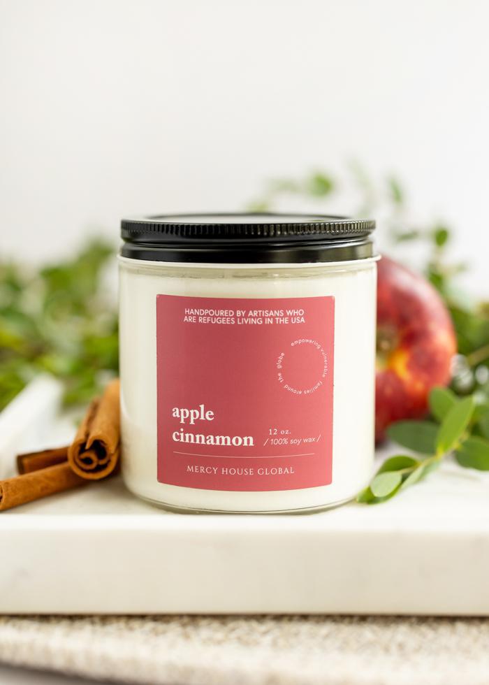 Apple Cinnamon Candle | 12 oz Glass Jar - Mercy House Global