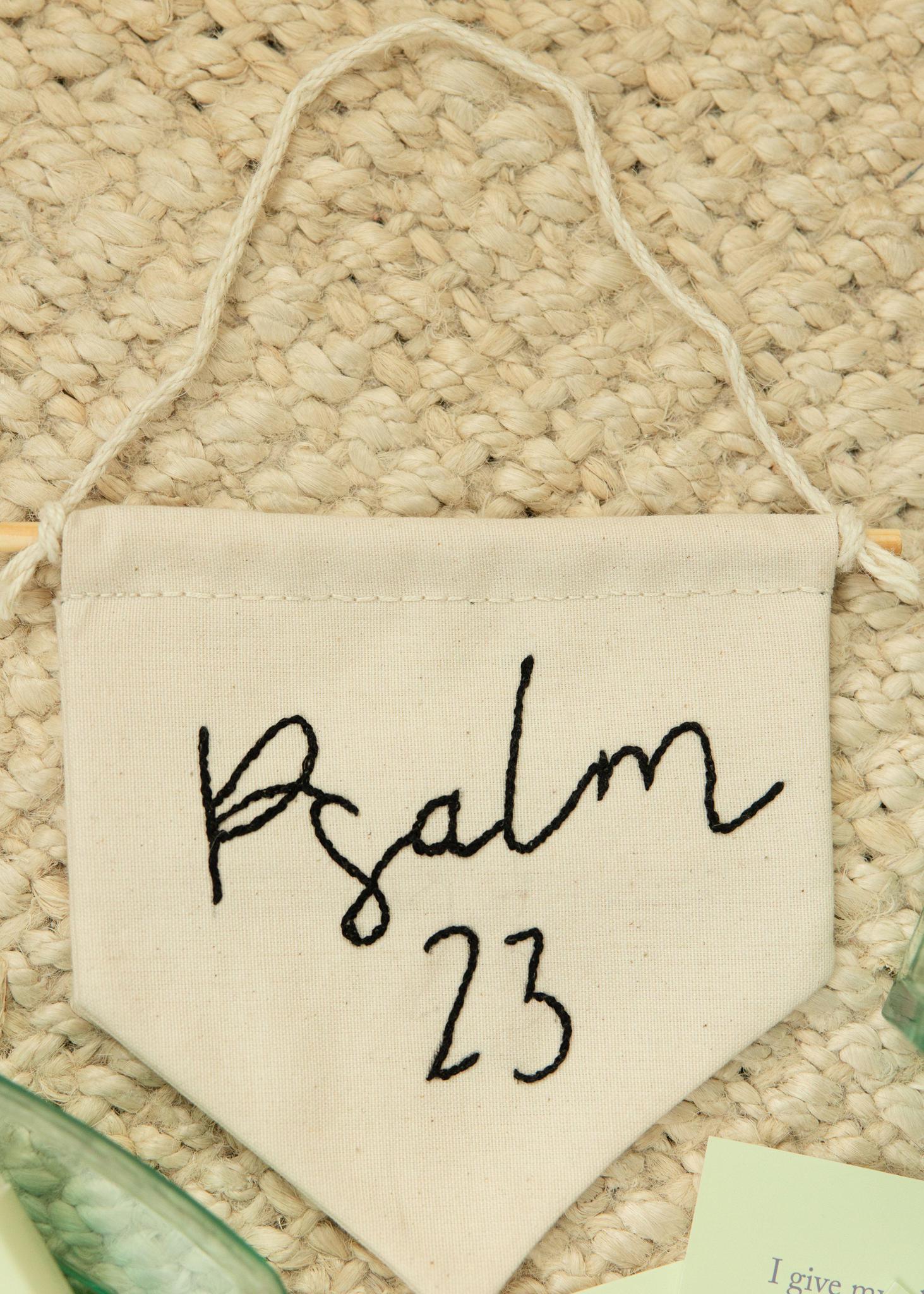 Hand-embroidered Psalm 23 Pennant