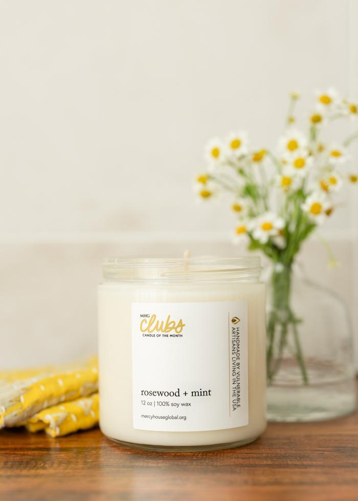 Rosewood + Mint Candle | 12 oz Glass Jar - Mercy House Global