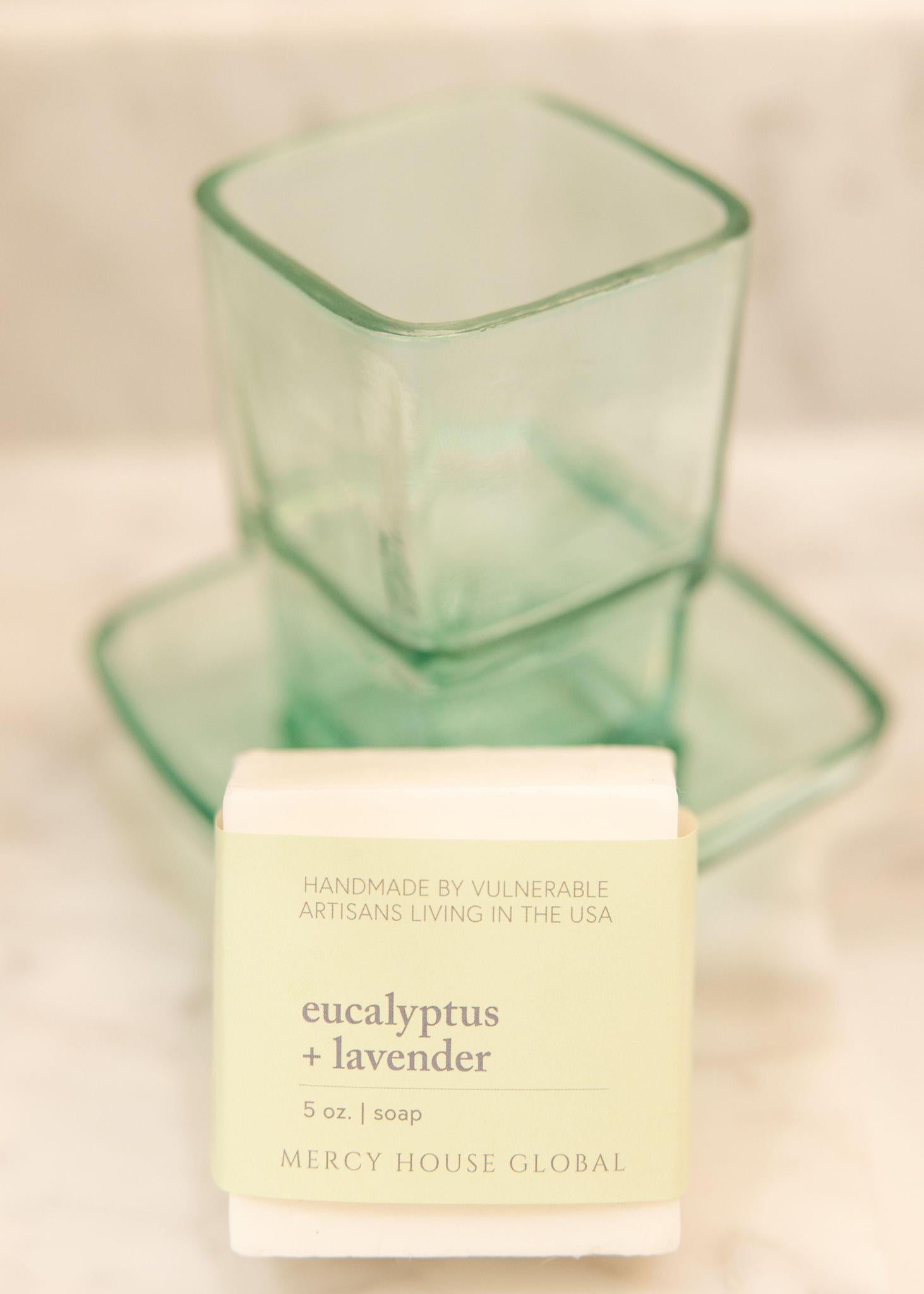 Teal Glass Bathroom Tray and Cup - Mercy House Global