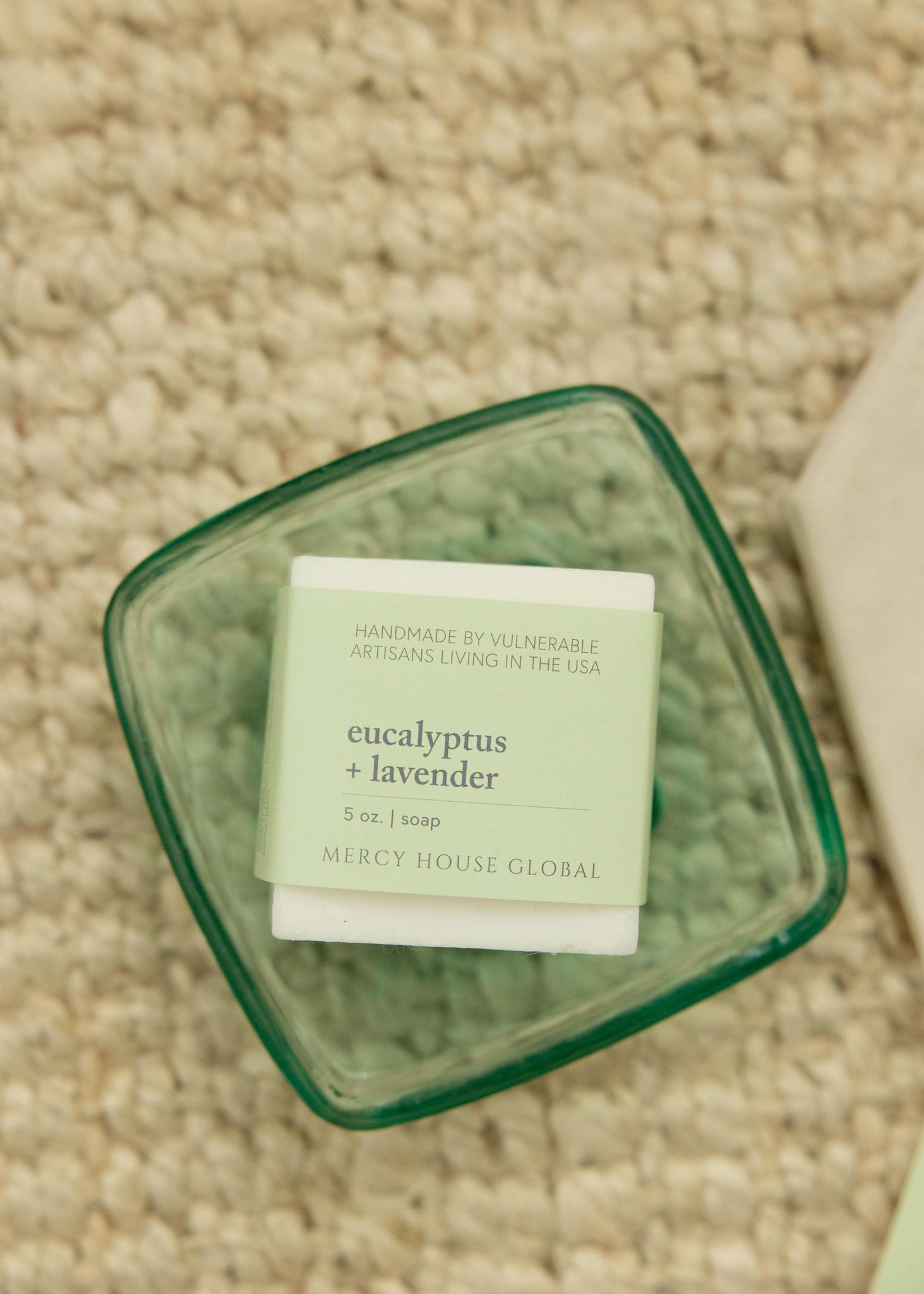 Teal Glass Bathroom Tray and Cup