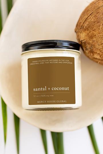 Santal + Coconut Candle | 12 oz Glass Jar - Mercy House Global