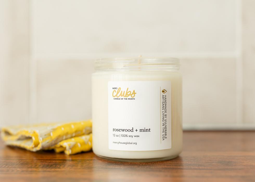 Rosewood + Mint Candle | 12 oz Glass Jar - Mercy House Global