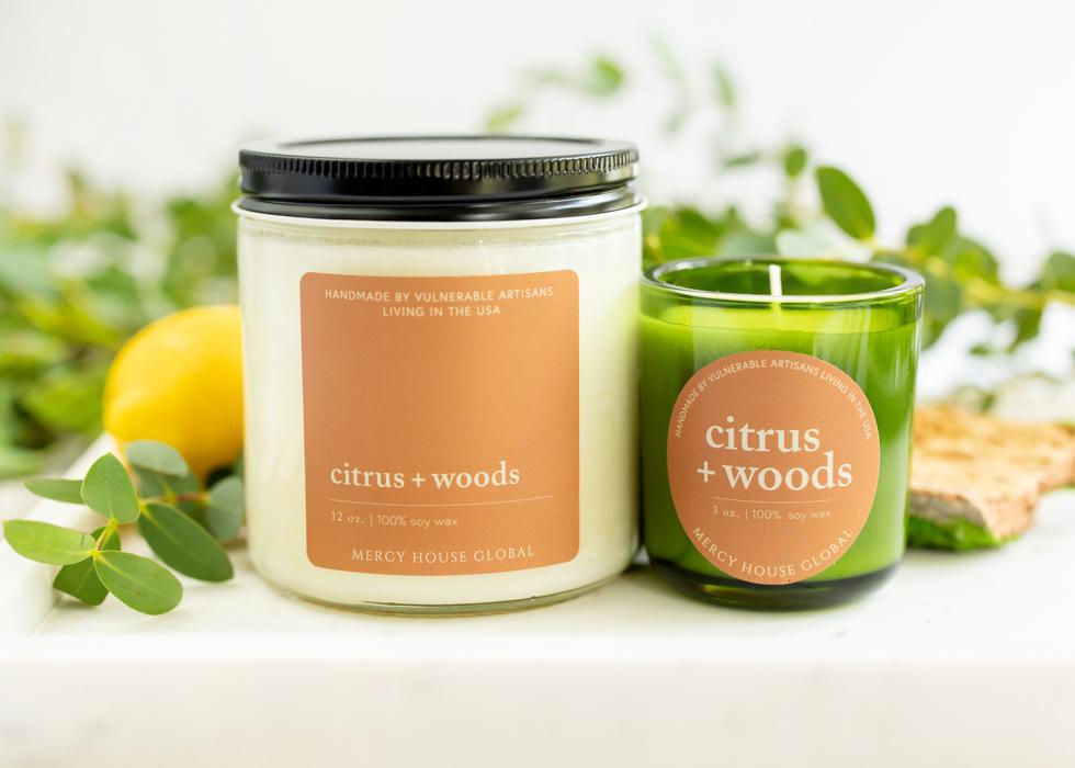 Citrus + Woods Candle | 3 oz Glass Jar - Mercy House Global