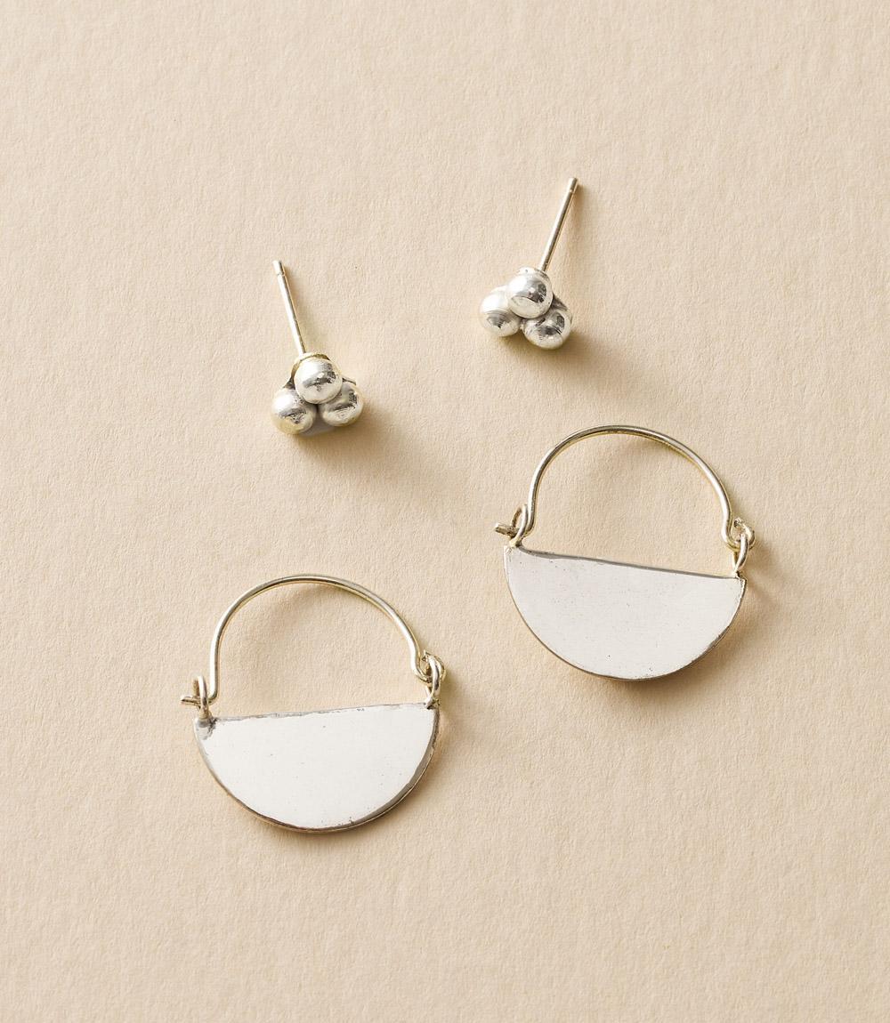 Diya Silver Stud + Hoop Earring Set - Mercy House Global