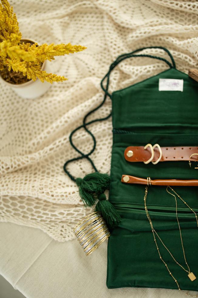 Emerald Velvet Jewelry Roll