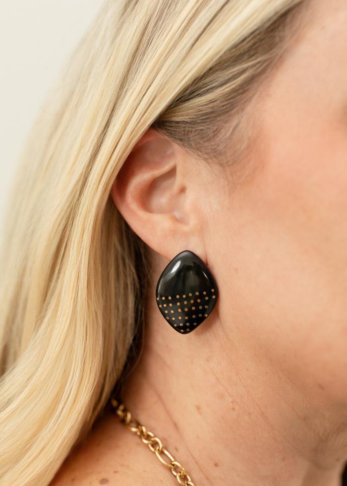 Brass Inlaid Horn Earrings