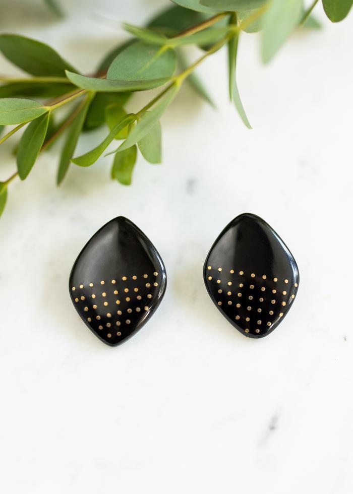 Brass Inlaid Horn Earrings