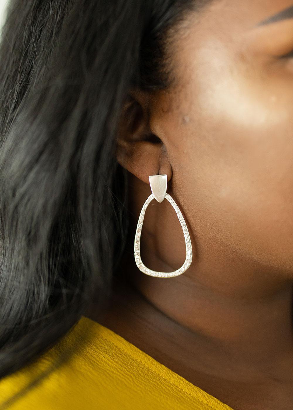 Hammered Oval Earrings | Silver or Gold