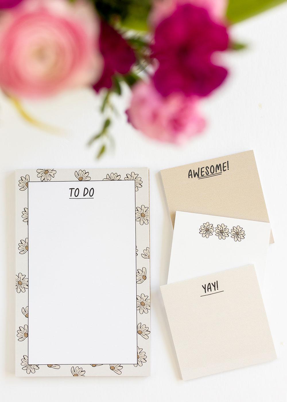 Boho Floral Notepad + Sticky Notes Set