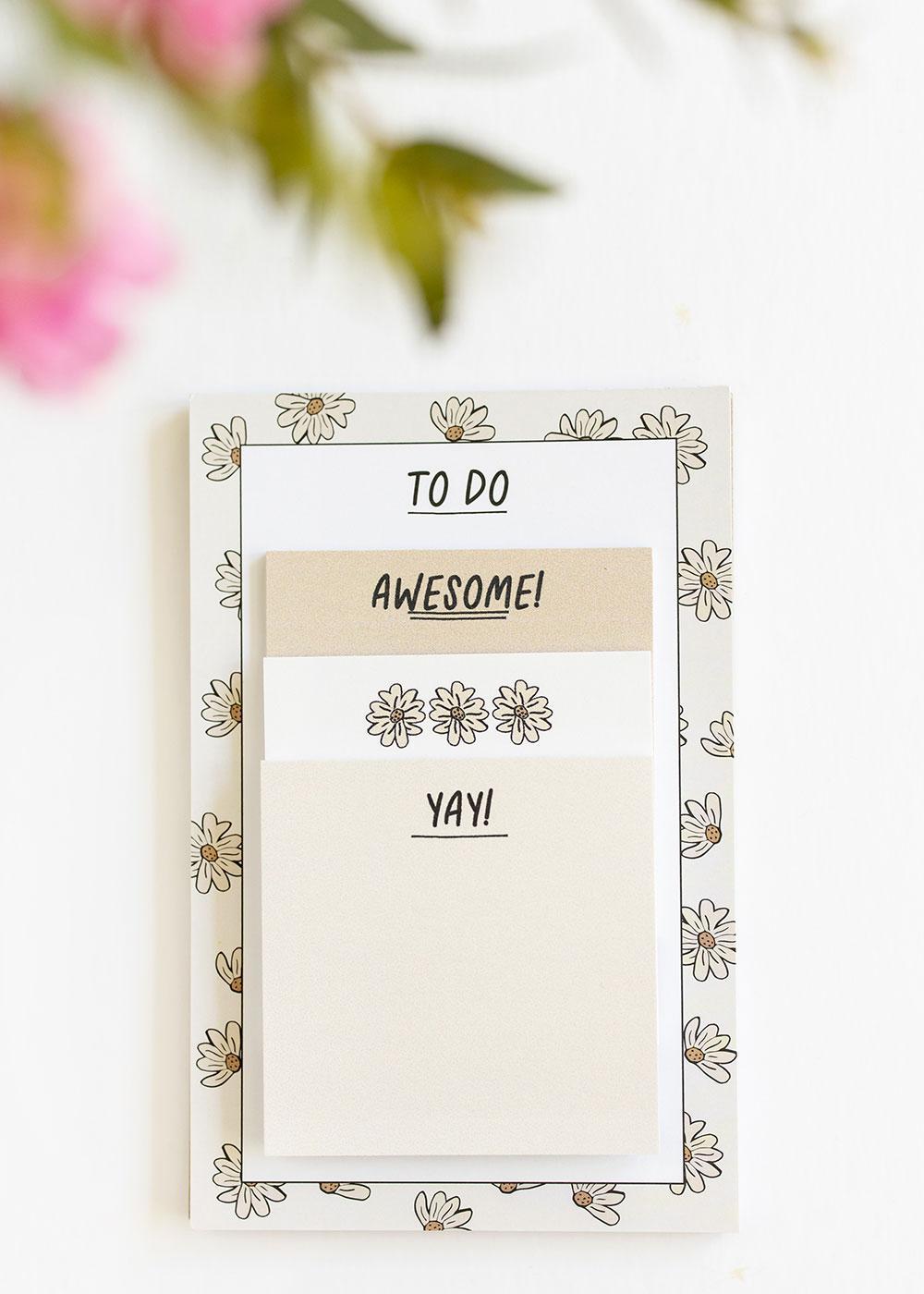 Boho Floral Notepad + Sticky Notes Set