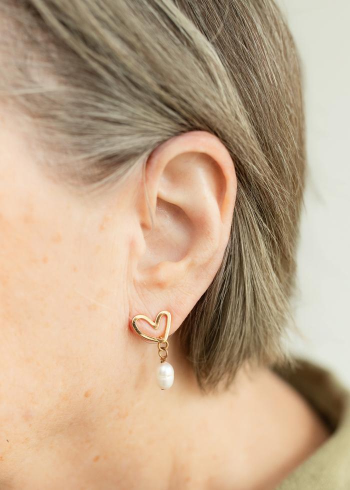 Gold Heart Pearl Drop Earrings - Mercy House Global