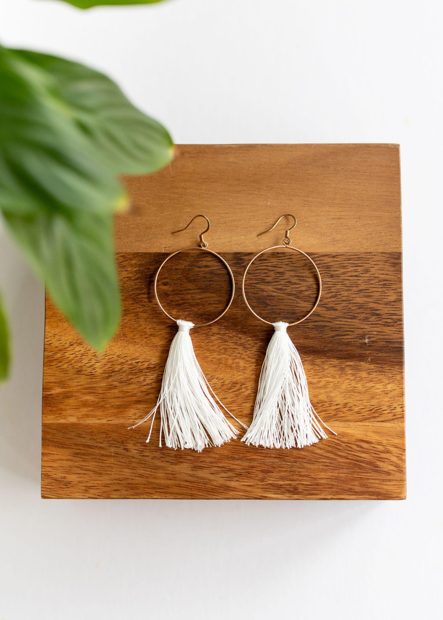 Harmony White Tassel Earrings