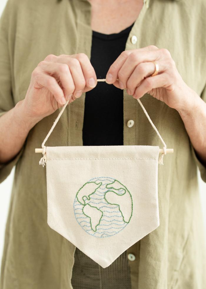 Hand-Embroidered Globe Pennant - Mercy House Global