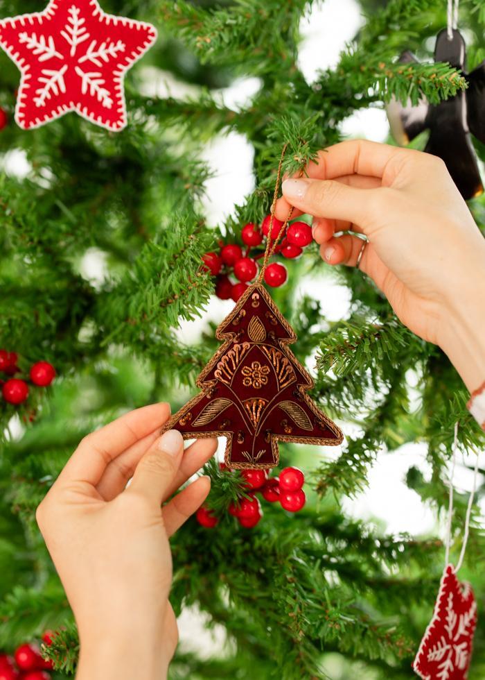 Embroidered Velvet Christmas Tree Ornament