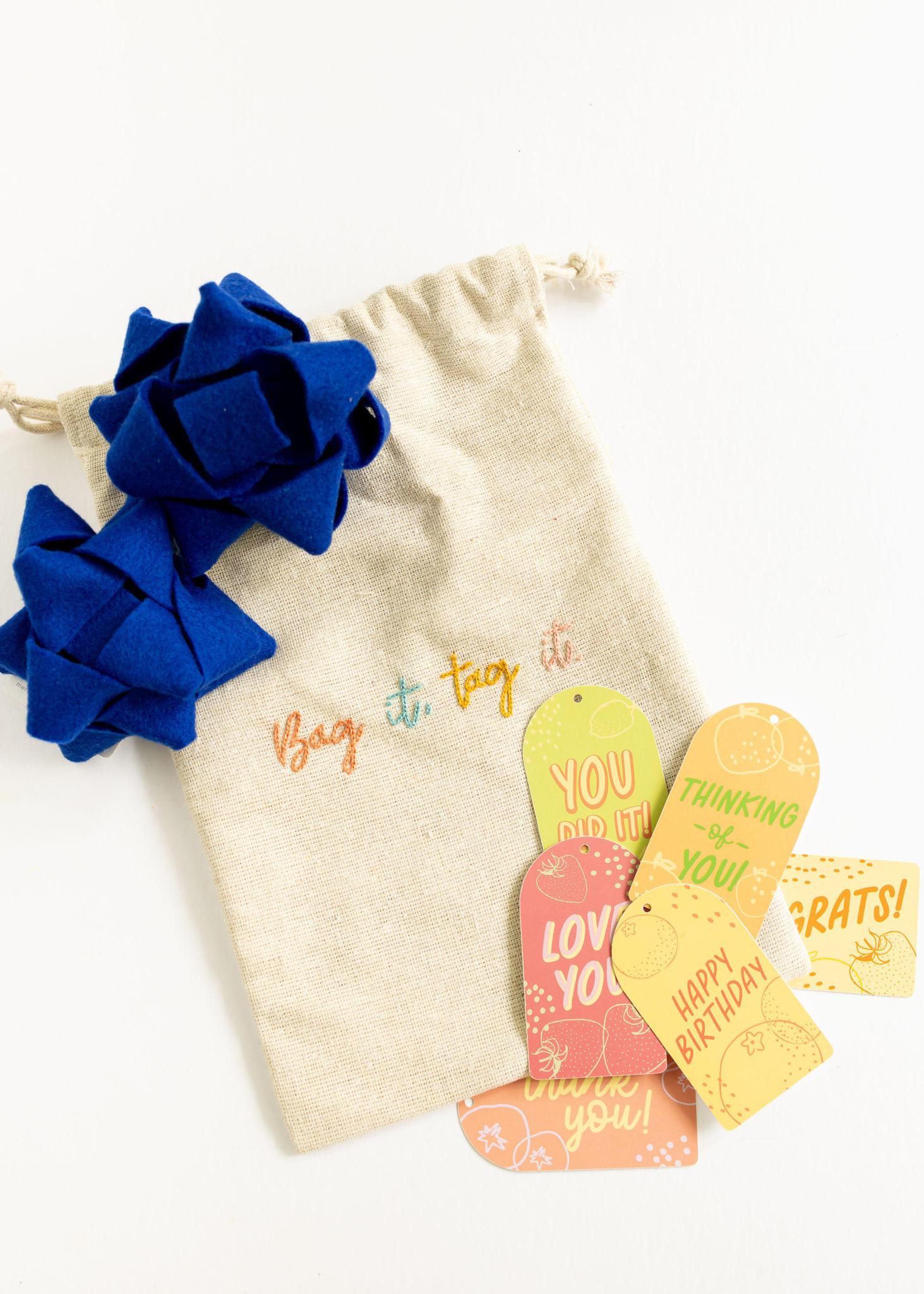 Bag It + Tag It | Bag, 2 Felt Bows, 6 Gift Tags