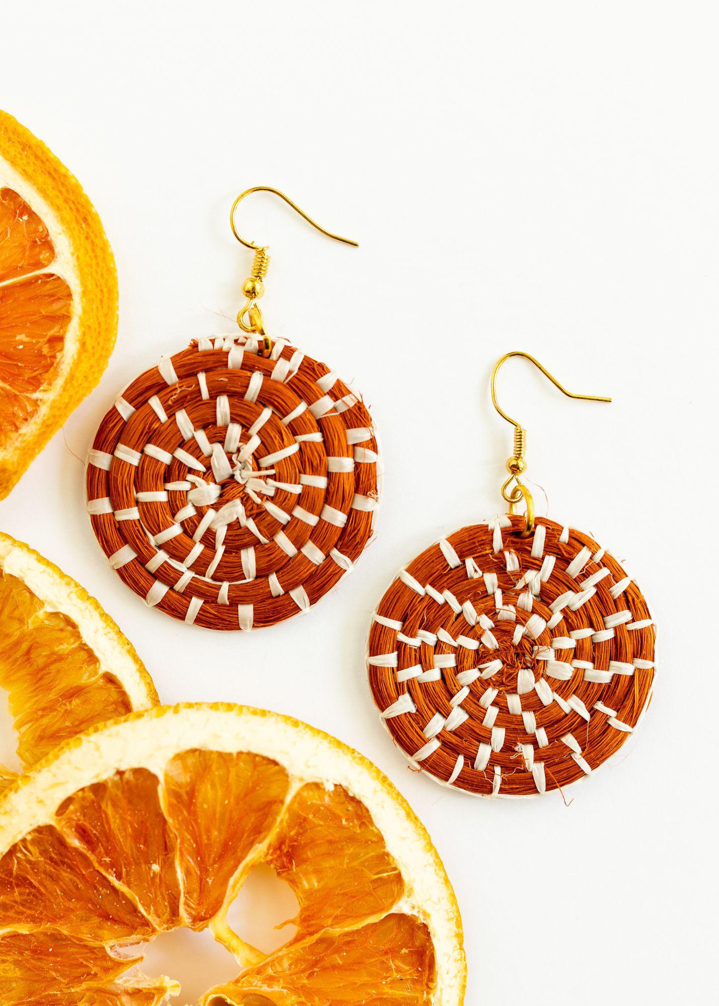 Rust Woven Basket Earrings