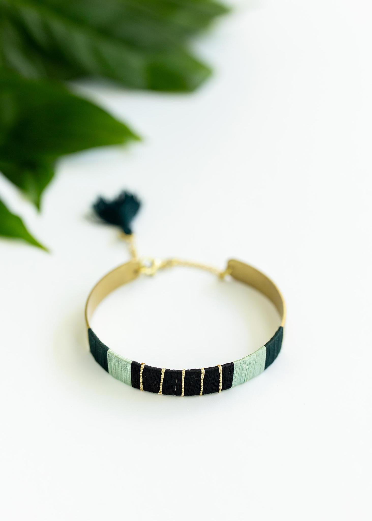 Blue Threaded Brass Cuff