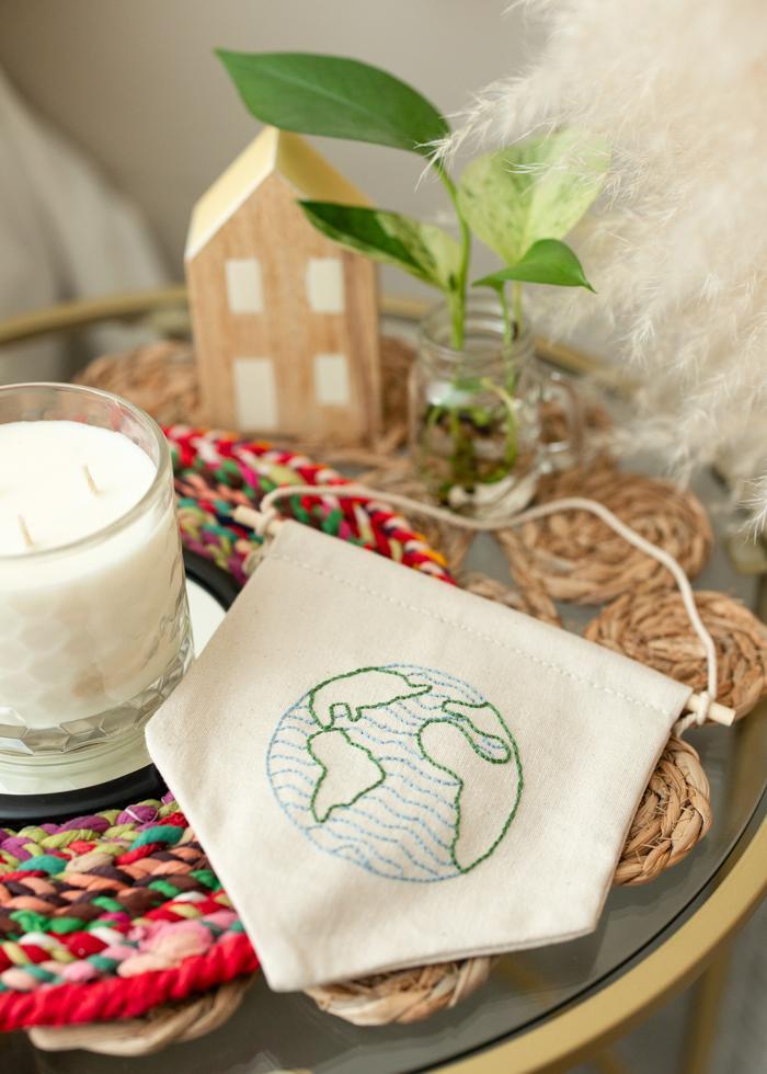 Hand-Embroidered Globe Pennant - Mercy House Global