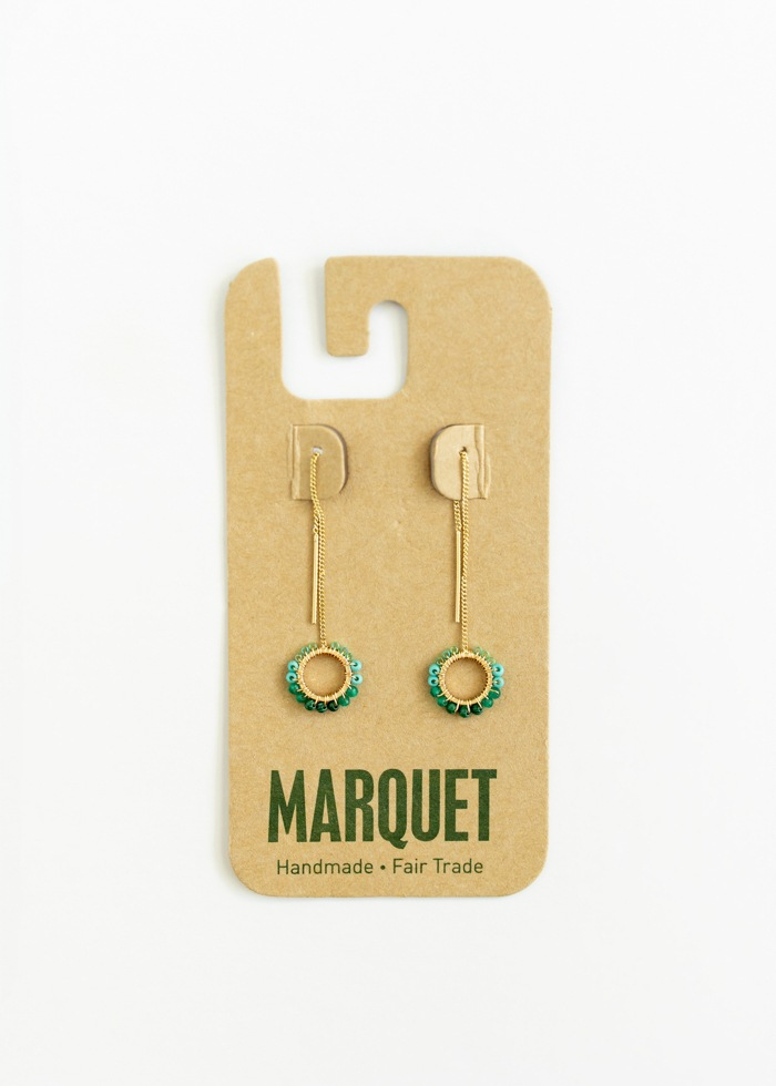 Teal Drop Threader Earrings - Mercy House Global