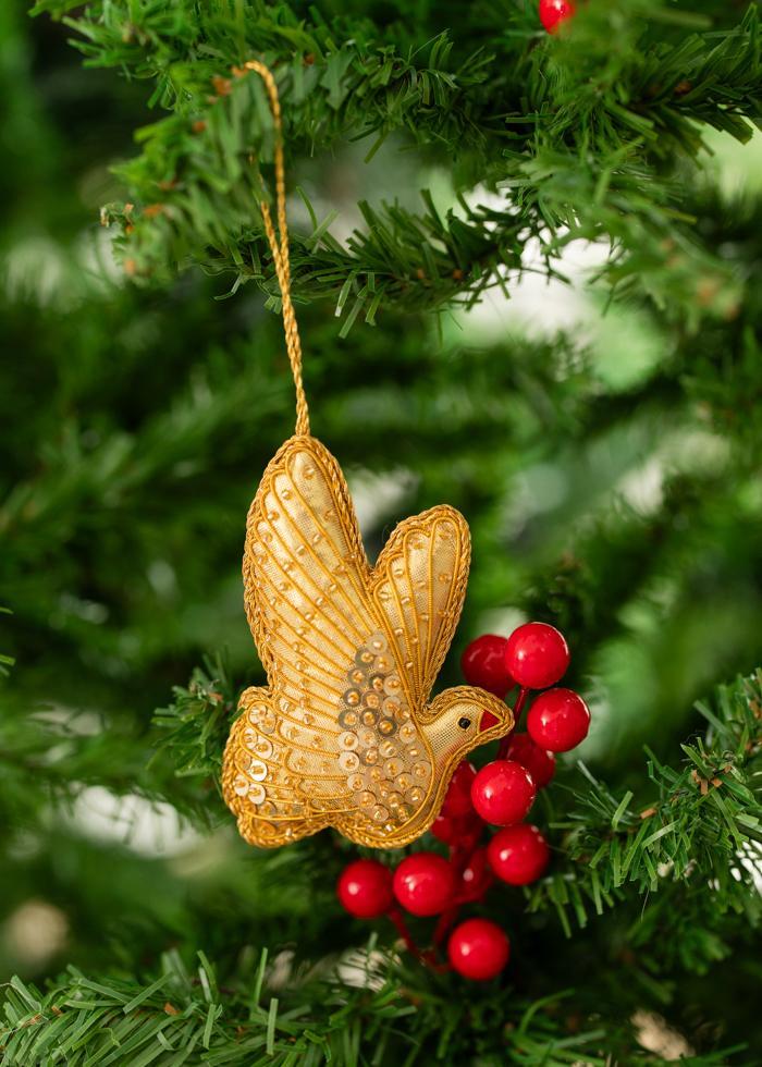 Golden Dove Beaded Ornament