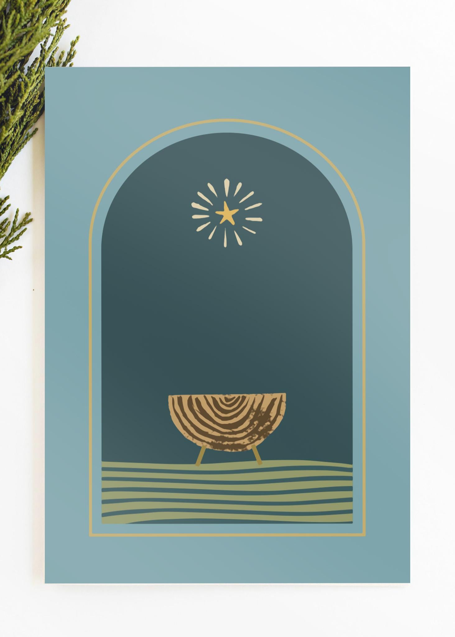 Blue Manger Christmas Greeting Card