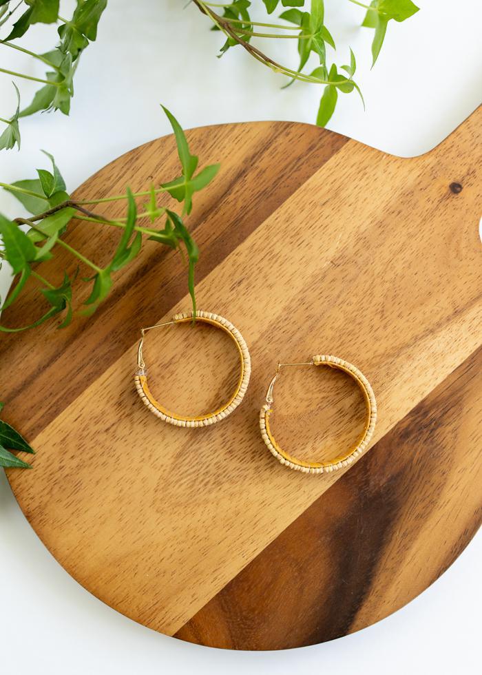 Natural Bead Hoop Earrings
