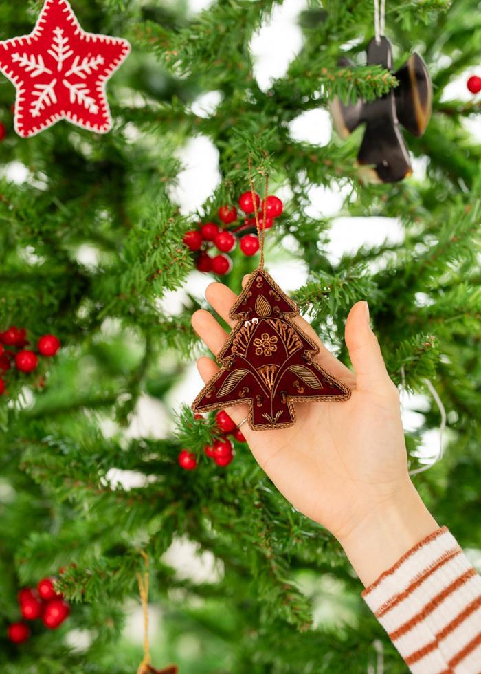 Embroidered Velvet Christmas Tree Ornament
