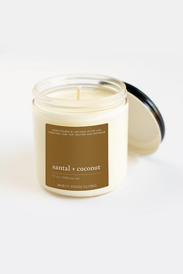 Santal + Coconut Candle | 12 oz Glass Jar - Mercy House Global