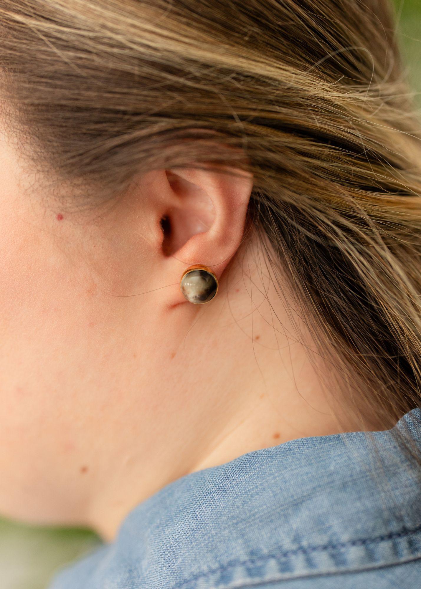 Brass + Horn Circle Stud Earrings