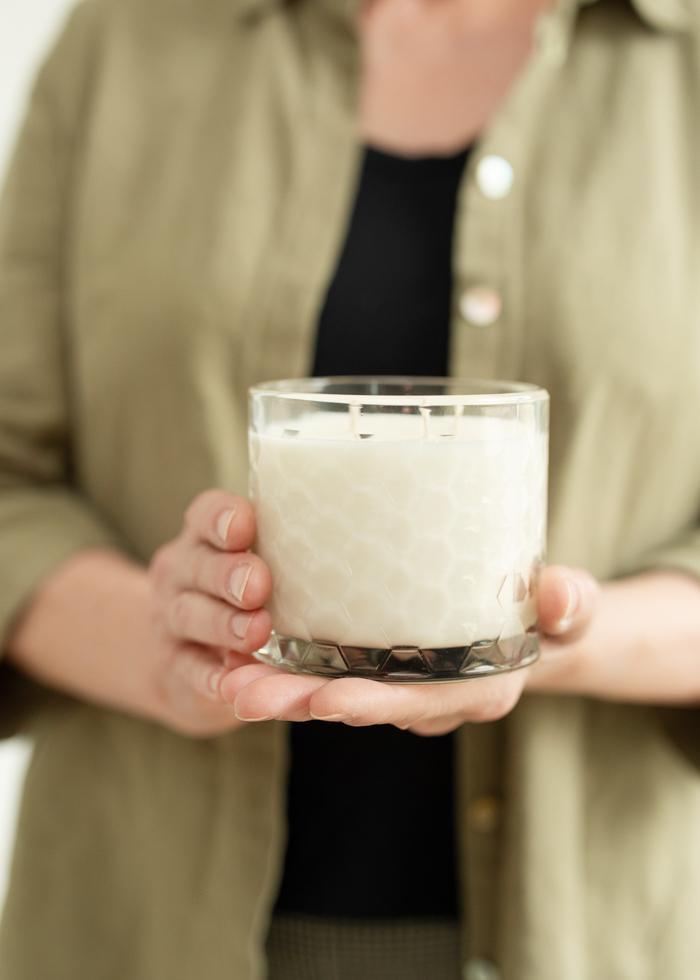 Sweet Amber + Coconut Candle | 13 oz Hexagon Glass - Mercy House Global