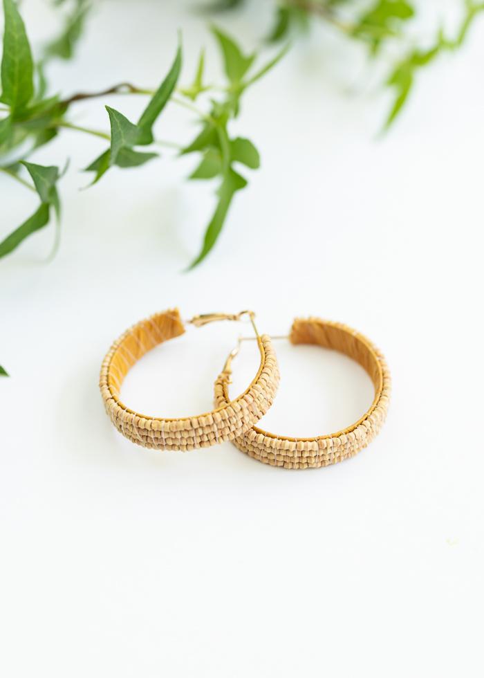 Natural Bead Hoop Earrings