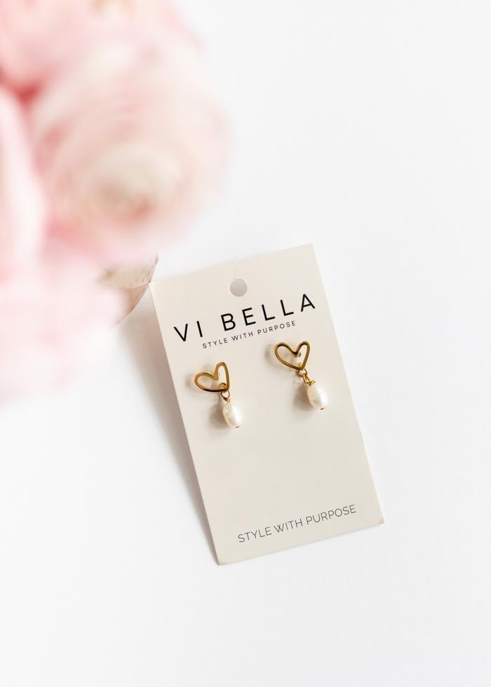 Gold Heart Pearl Drop Earrings - Mercy House Global