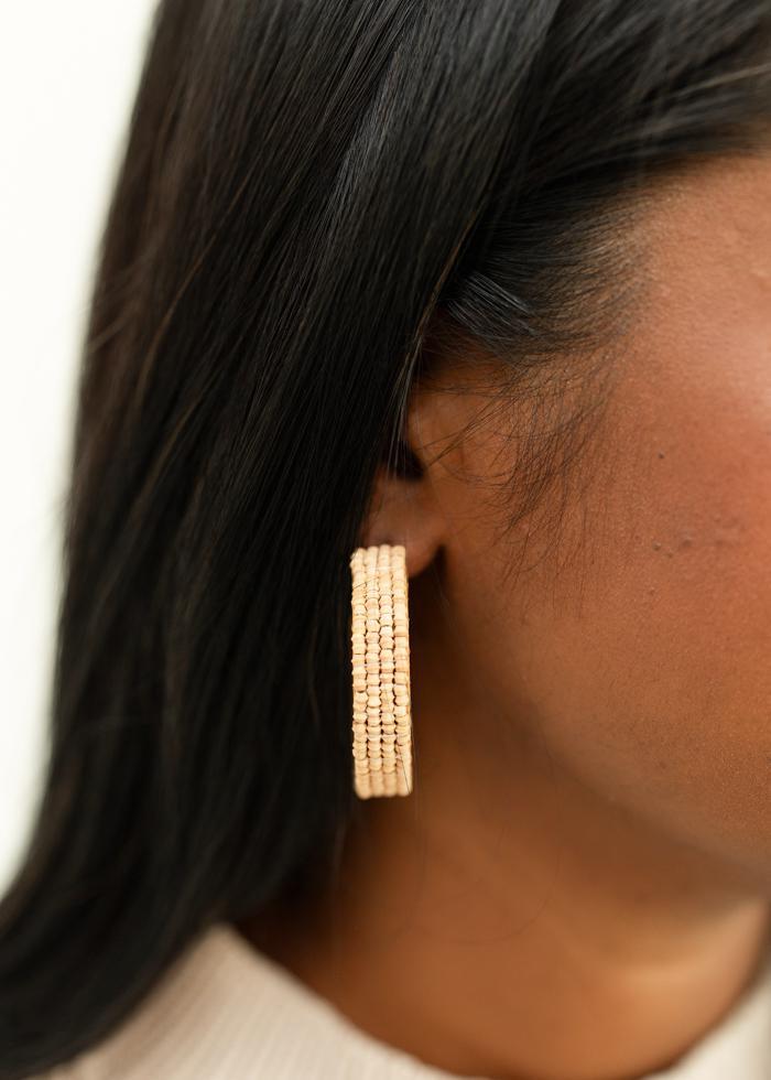 Natural Bead Hoop Earrings