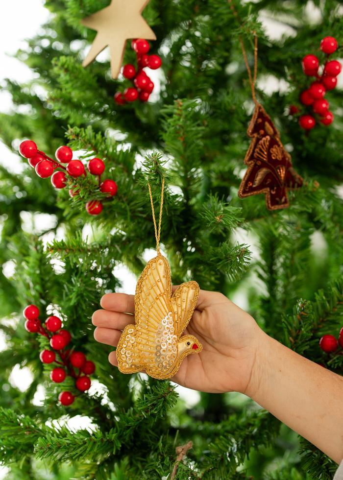 Golden Dove Beaded Ornament