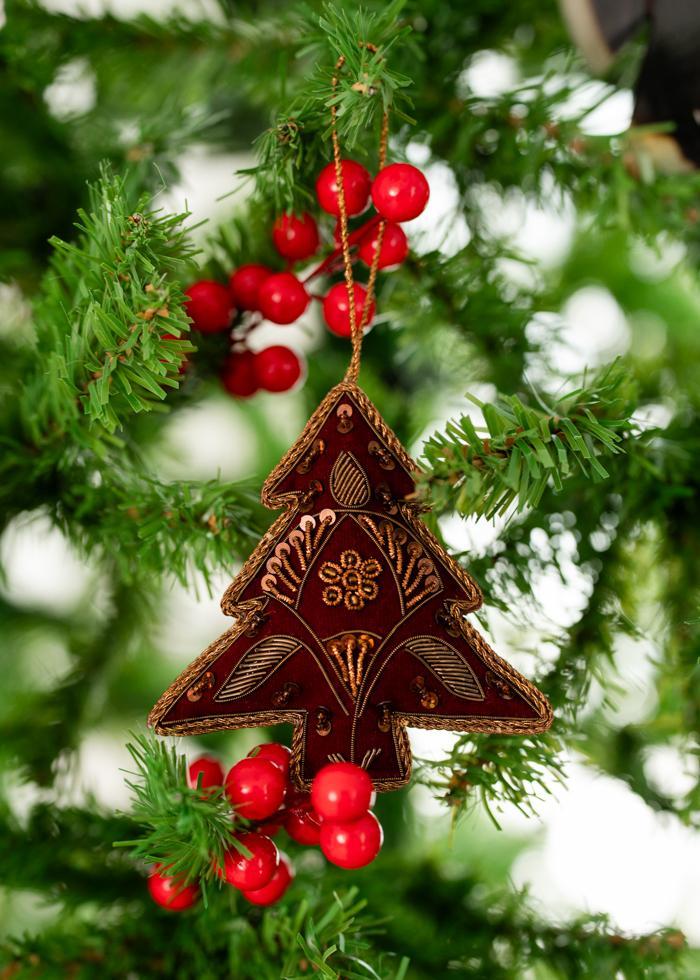 Embroidered Velvet Christmas Tree Ornament
